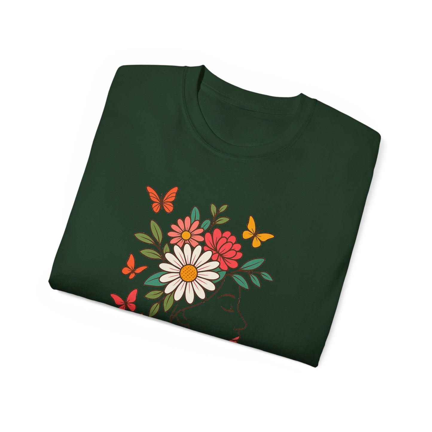 Blooming Spirit – Florales Damen T-Shirt mit zarter Linienkunst