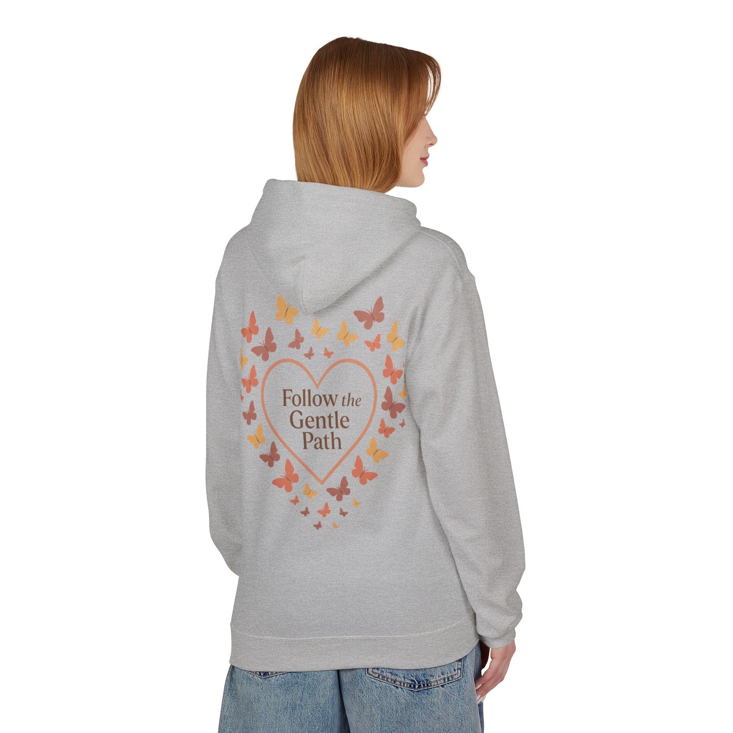 Follow the Gentle Path” – Weicher Hoodie mit Herz- und Schmetterlingsmotiv