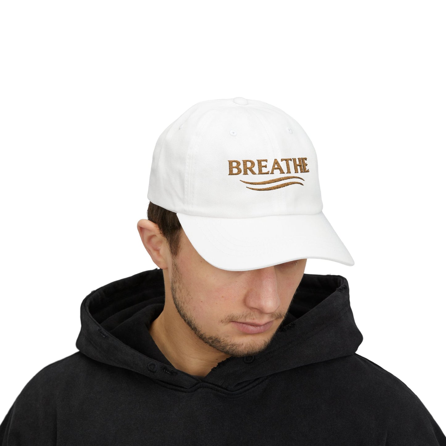 Breathe Embroidered Dad Cap — Relaxation White Baseball Hat