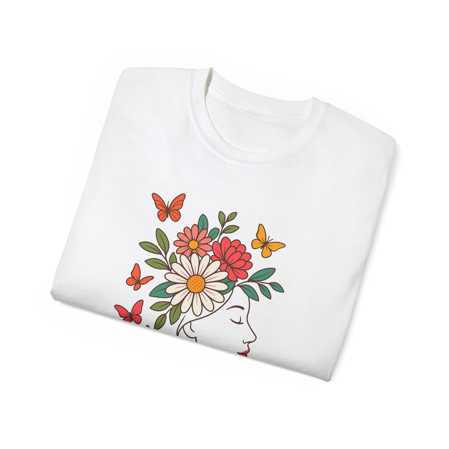 Blooming Spirit – Florales Damen T-Shirt mit zarter Linienkunst