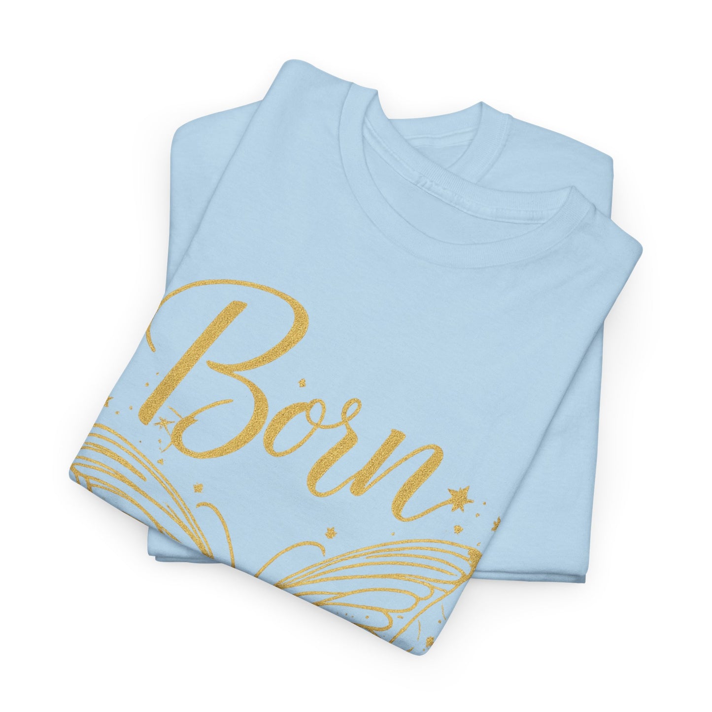 „Born to Shine“ T-Shirt – Damen Shirt mit goldfarbenem Schmetterling & handgeschriebenem Schriftzug