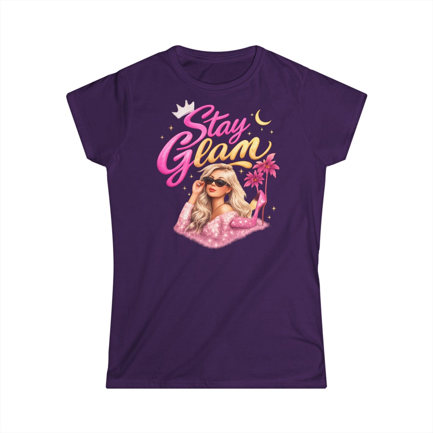Stay Glam Graphic Tee — Retro Pink Blonde Fashionista Shirt