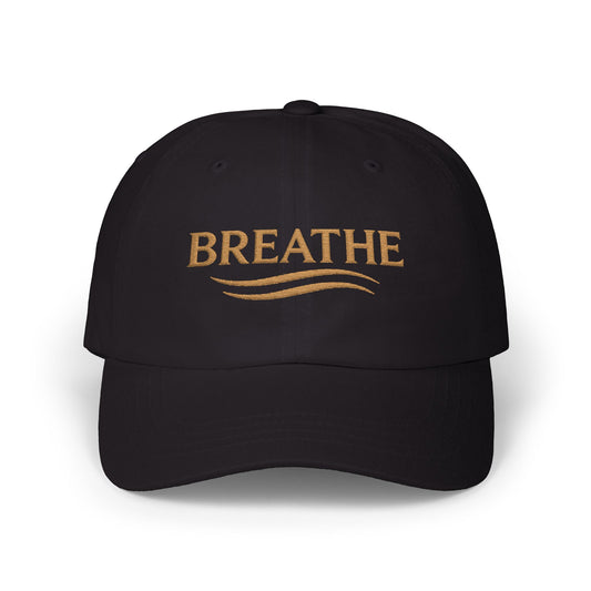 Breathe Embroidered Dad Cap — Relaxation White Baseball Hat