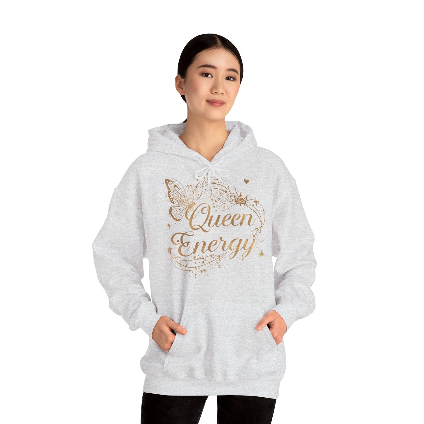 „Queen Energy“ Hoodie – Femininer Premium Kapuzenpullover mit Schmetterling & Sternen