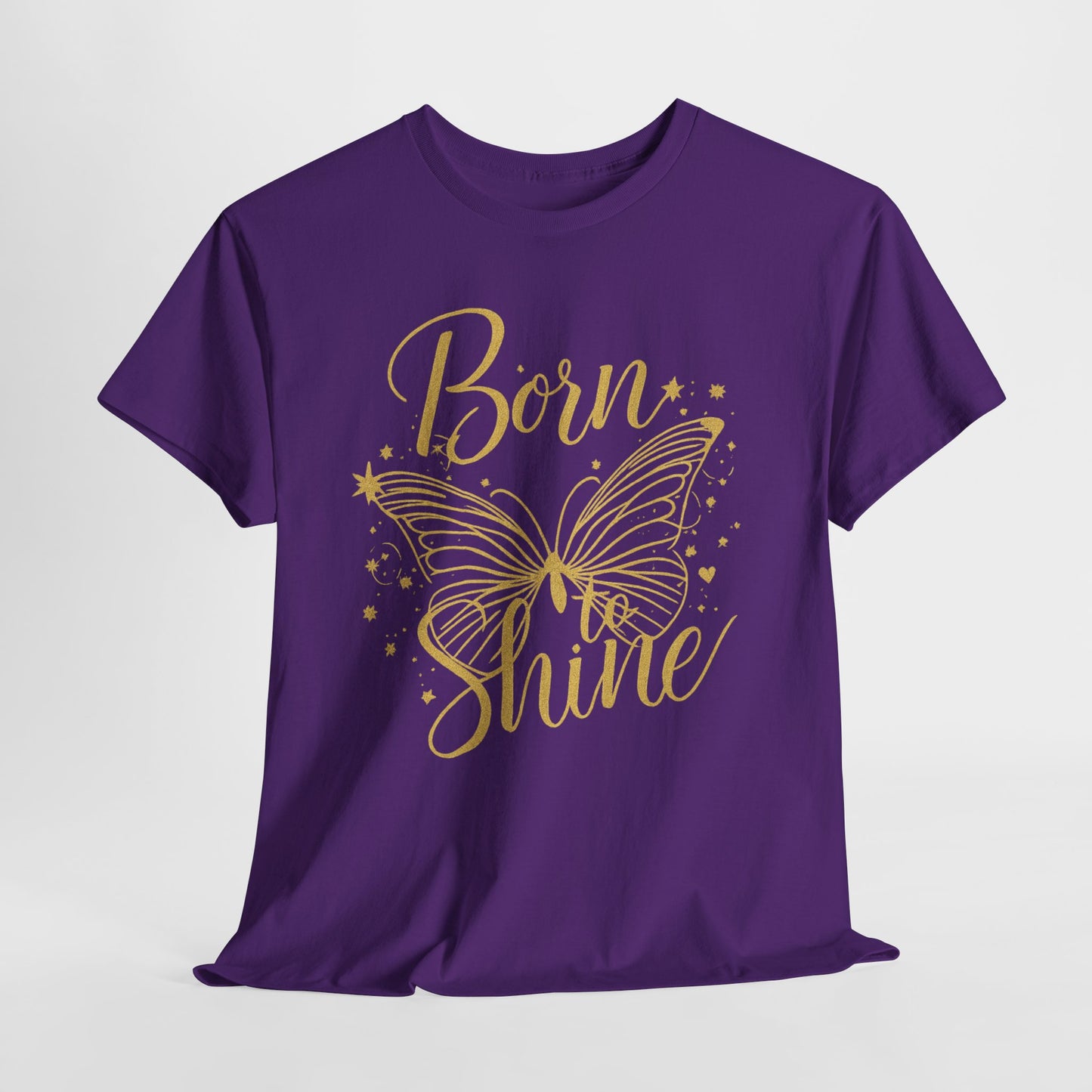 „Born to Shine“ T-Shirt – Damen Shirt mit goldfarbenem Schmetterling & handgeschriebenem Schriftzug