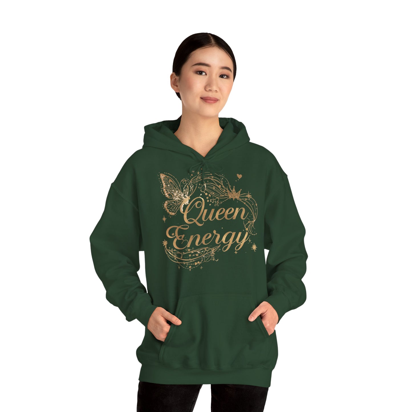 „Queen Energy“ Hoodie – Femininer Premium Kapuzenpullover mit Schmetterling & Sternen