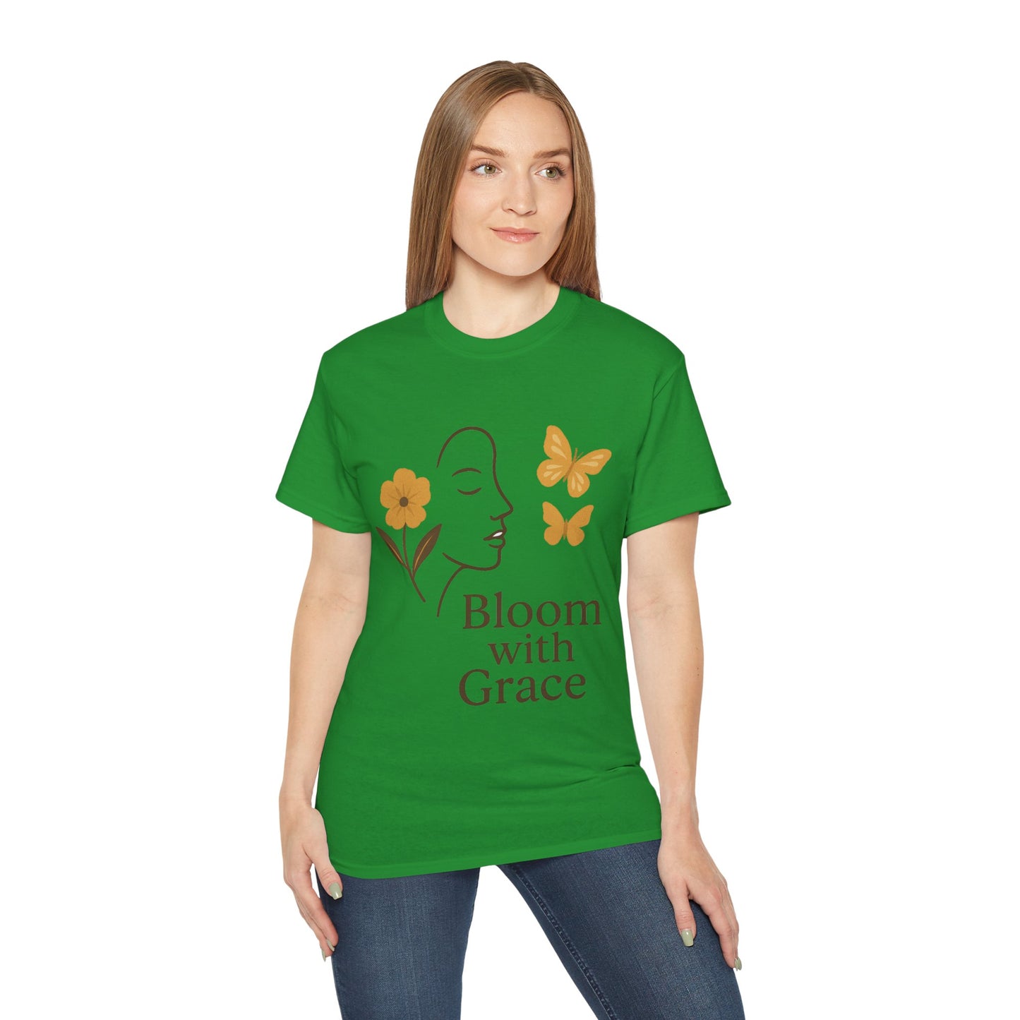Bloom with Grace – Sanftes Vintage Damen T-Shirt mit Blumen & Schmetterlingen