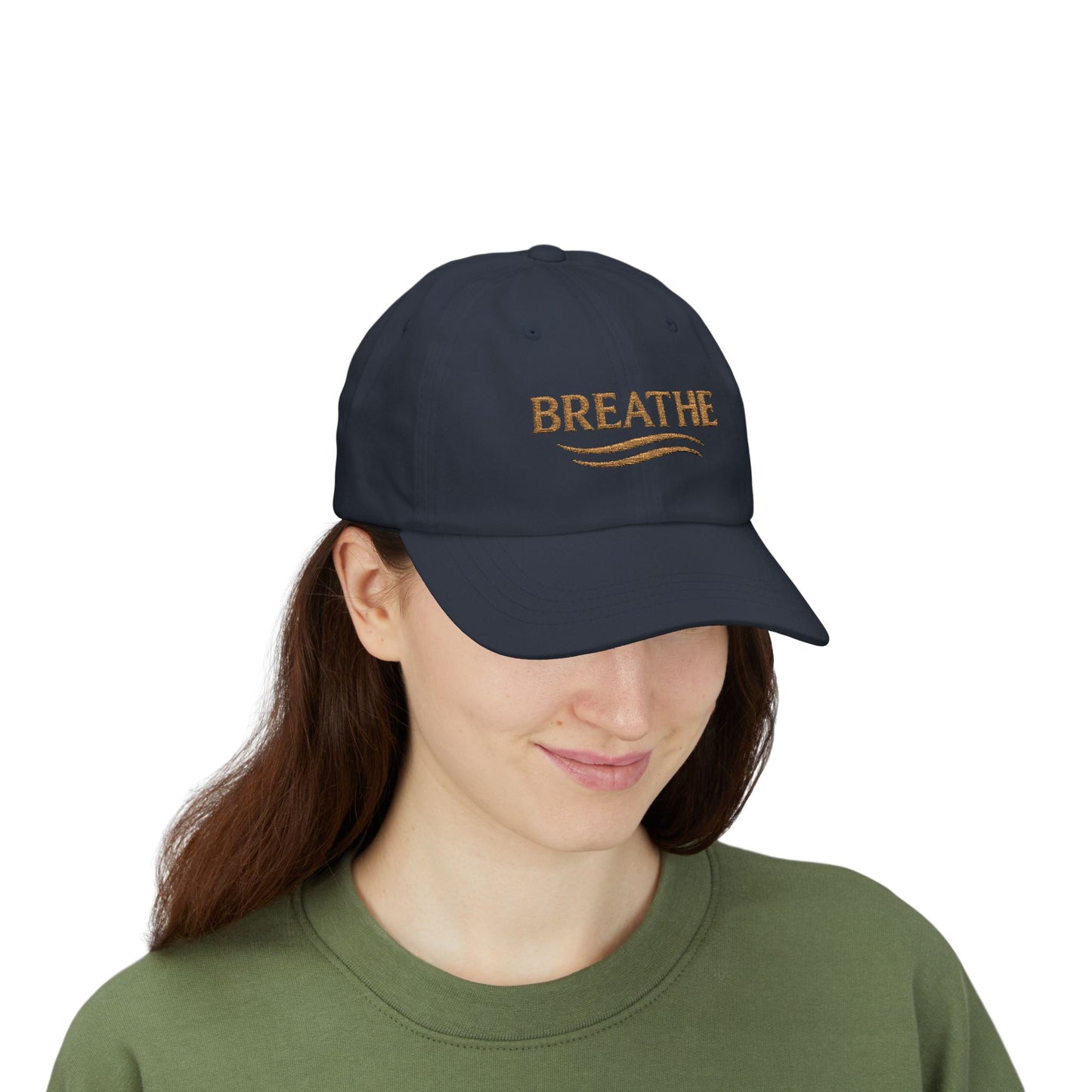 Breathe Embroidered Dad Cap — Relaxation White Baseball Hat