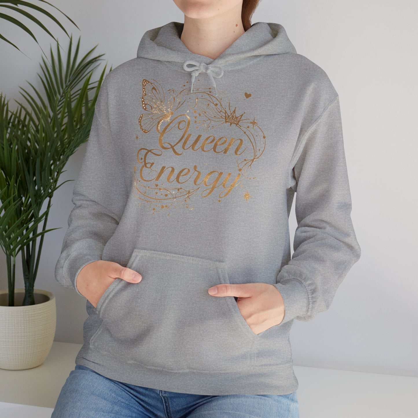 „Queen Energy“ Hoodie – Femininer Premium Kapuzenpullover mit Schmetterling & Sternen