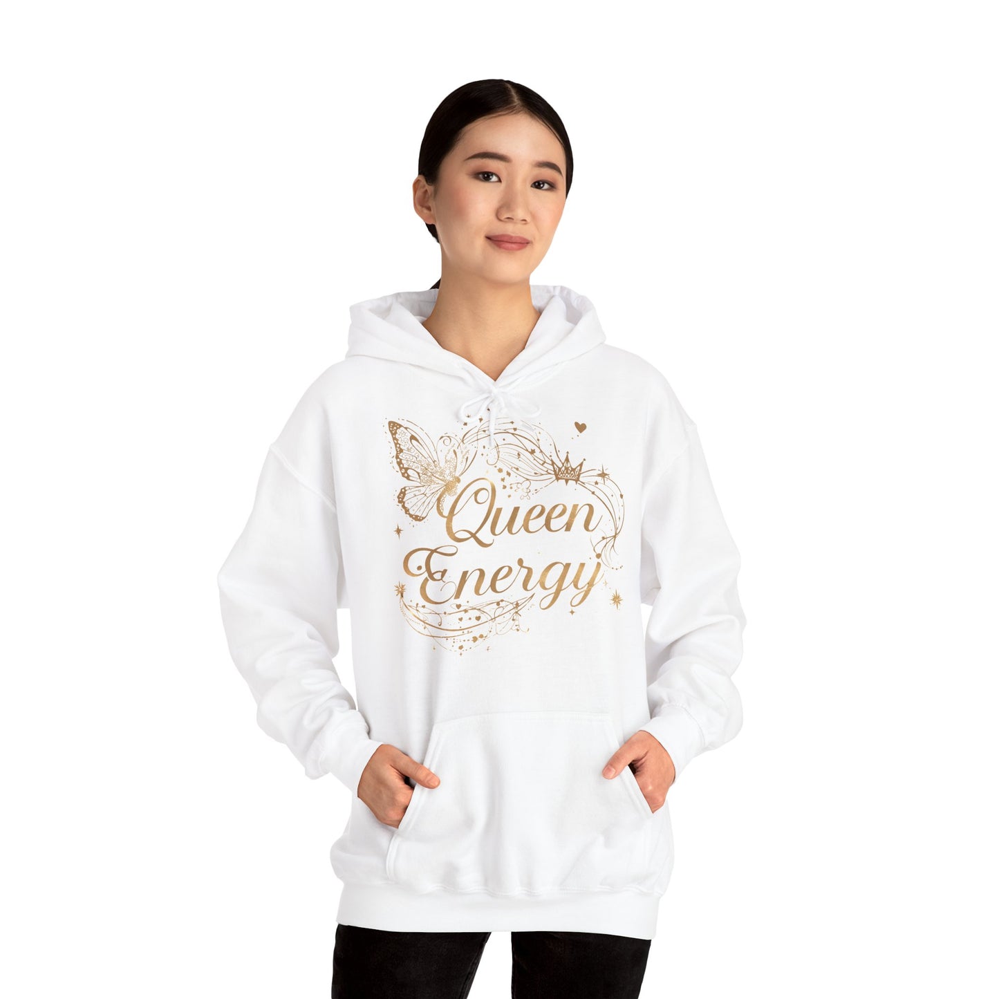 „Queen Energy“ Hoodie – Femininer Premium Kapuzenpullover mit Schmetterling & Sternen
