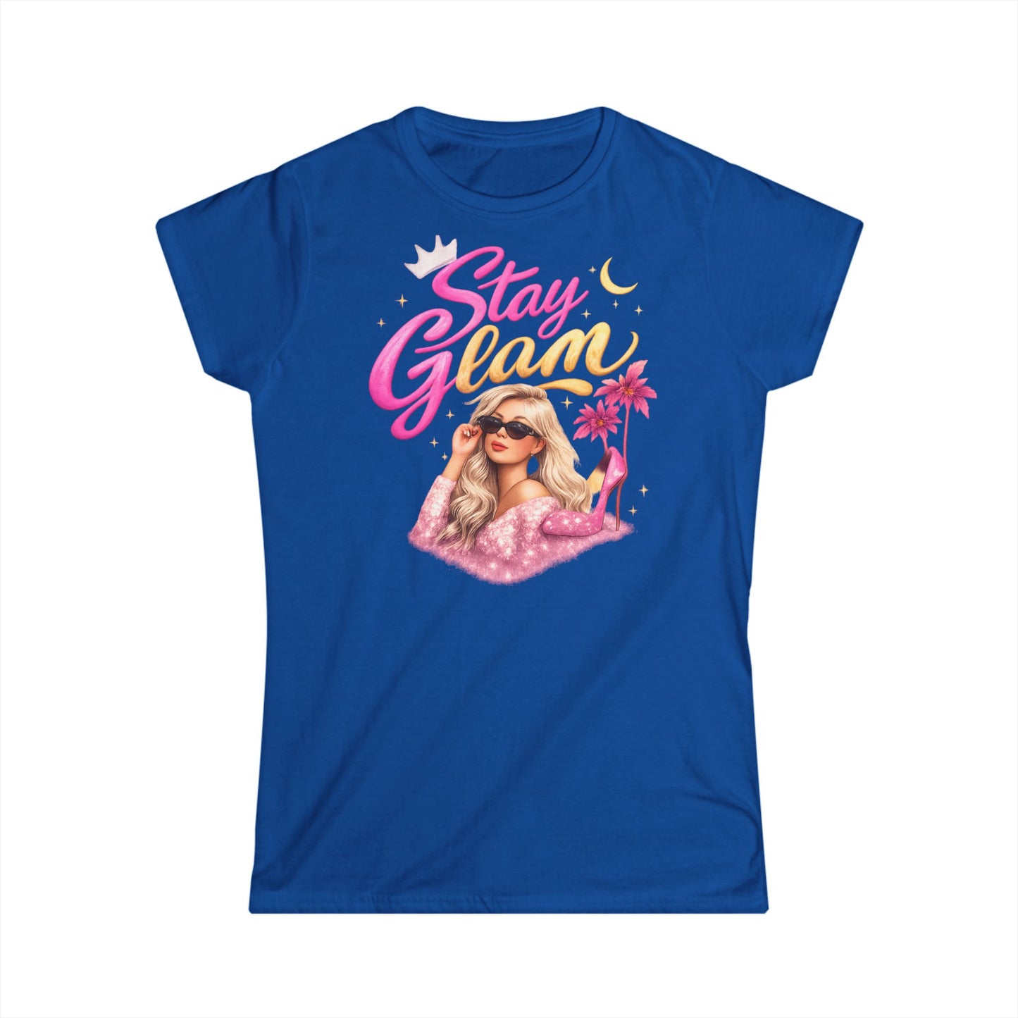 Stay Glam Graphic Tee — Retro Pink Blonde Fashionista Shirt
