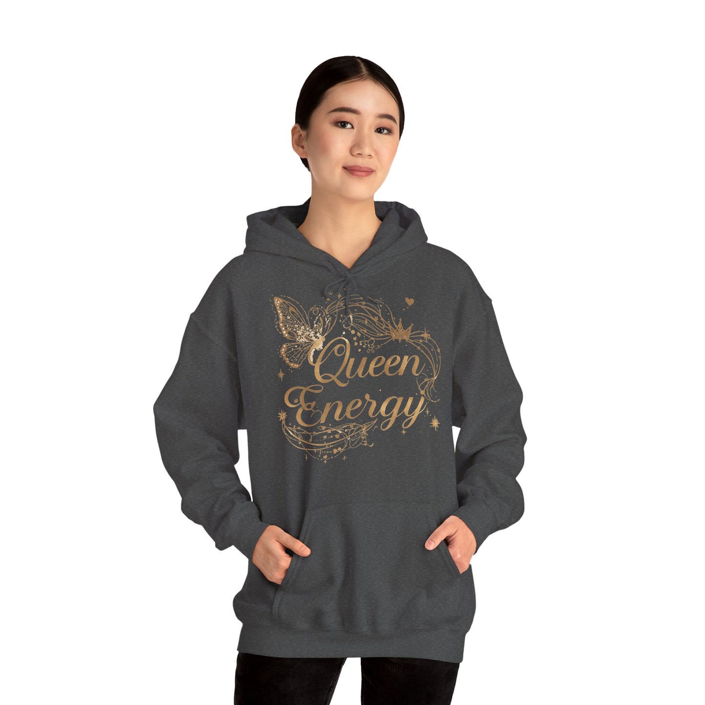 „Queen Energy“ Hoodie – Femininer Premium Kapuzenpullover mit Schmetterling & Sternen