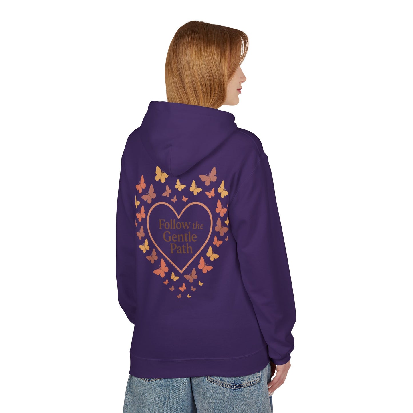 Follow the Gentle Path” – Weicher Hoodie mit Herz- und Schmetterlingsmotiv