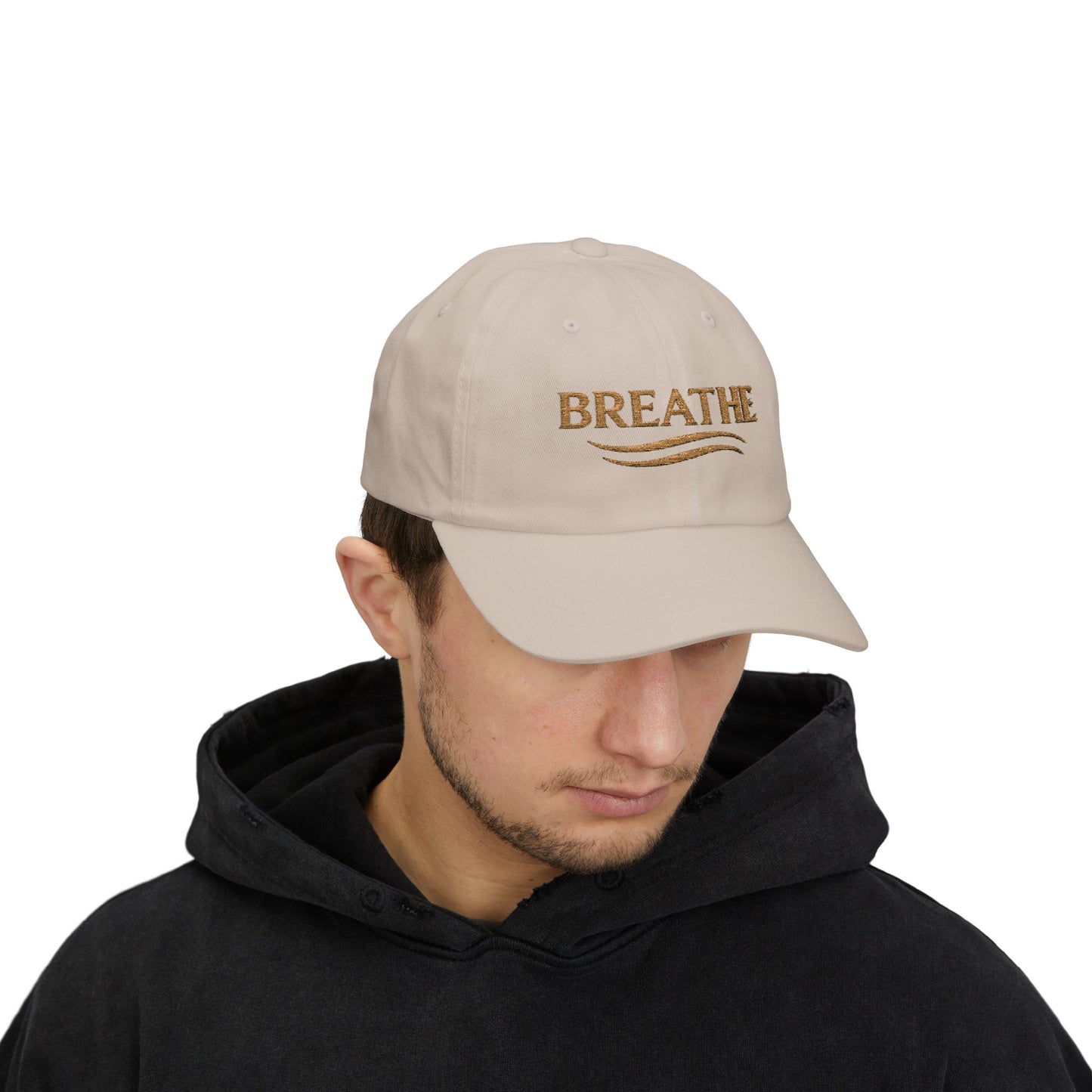 Breathe Embroidered Dad Cap — Relaxation White Baseball Hat