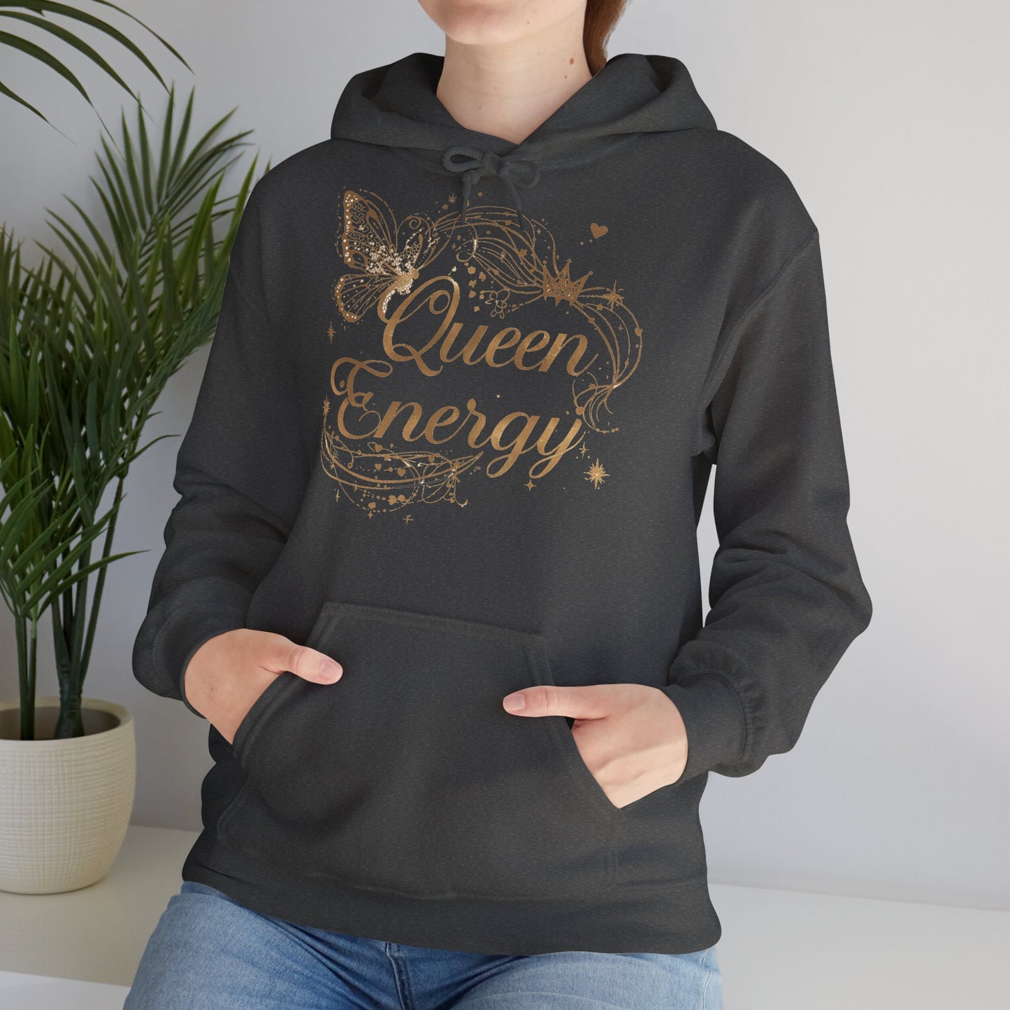 „Queen Energy“ Hoodie – Femininer Premium Kapuzenpullover mit Schmetterling & Sternen