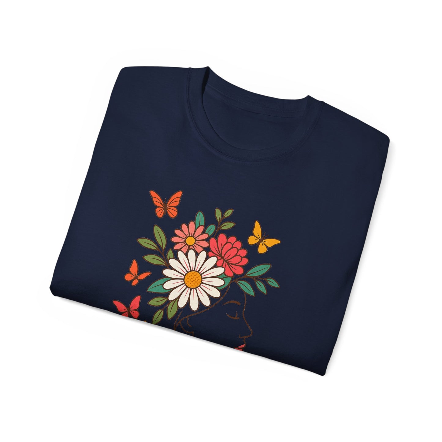 Blooming Spirit – Florales Damen T-Shirt mit zarter Linienkunst