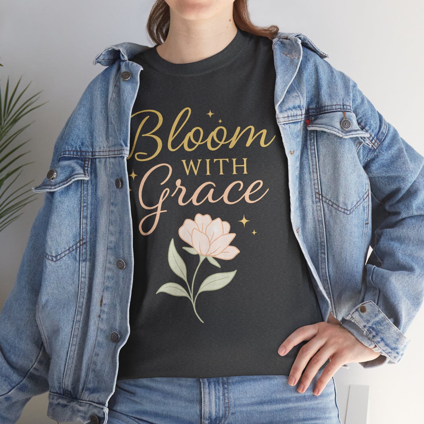 Bloom with Grace Unisex Heavy Cotton Tee - Inspirational Floral Shirt