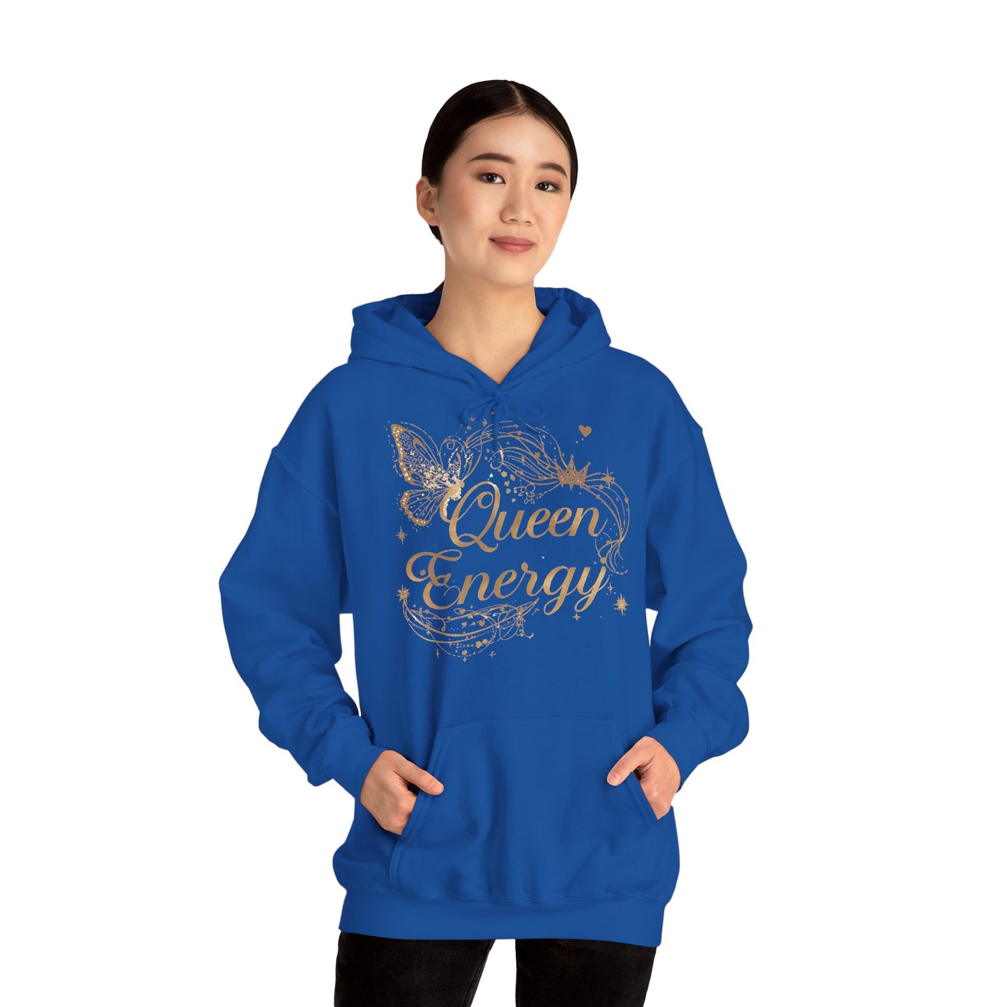 „Queen Energy“ Hoodie – Femininer Premium Kapuzenpullover mit Schmetterling & Sternen