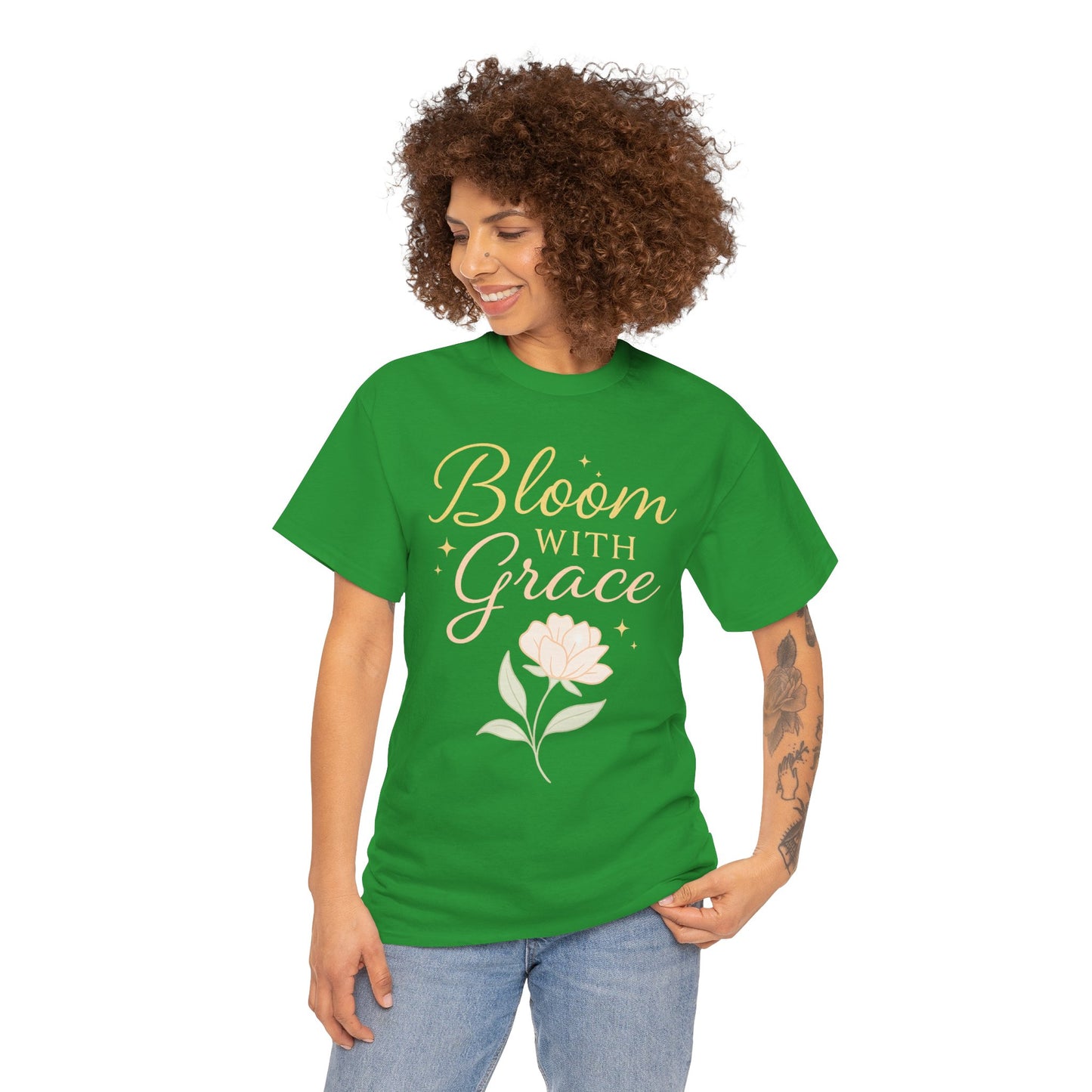 Bloom with Grace Unisex Heavy Cotton Tee - Inspirational Floral Shirt