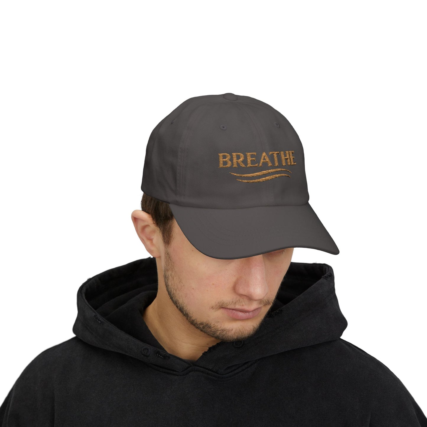 Breathe Embroidered Dad Cap — Relaxation White Baseball Hat