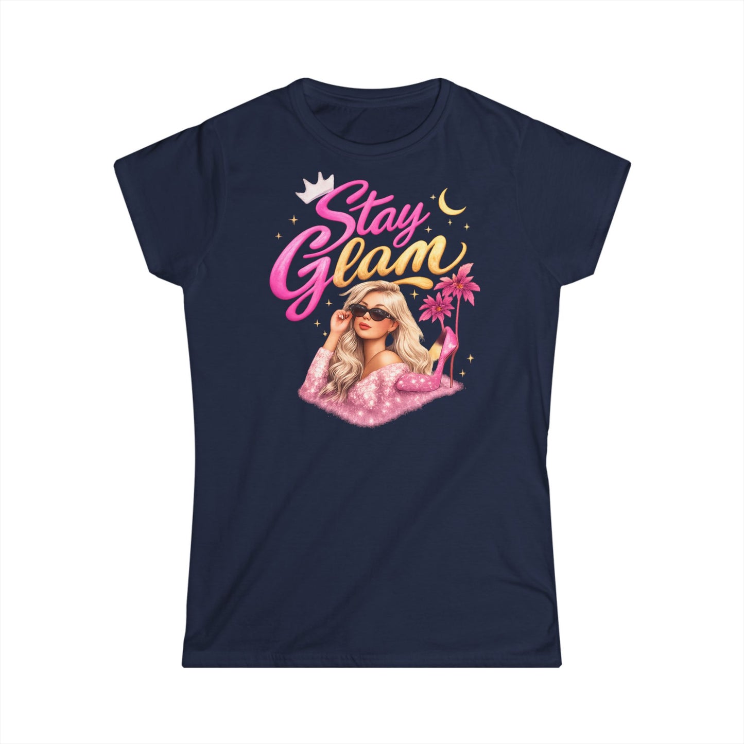 Stay Glam Graphic Tee — Retro Pink Blonde Fashionista Shirt