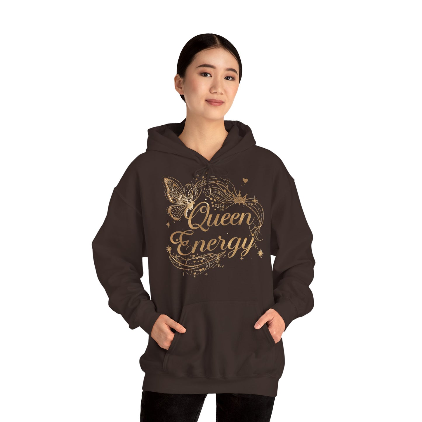„Queen Energy“ Hoodie – Femininer Premium Kapuzenpullover mit Schmetterling & Sternen